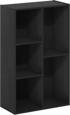 Furinno LUDER Book Shelf, 5-Cube Bookshelf, Reversible Bookcase, 9.4" x 19.5" x 31.5", for Living Room, Bedroom, Home Office, Blackwood