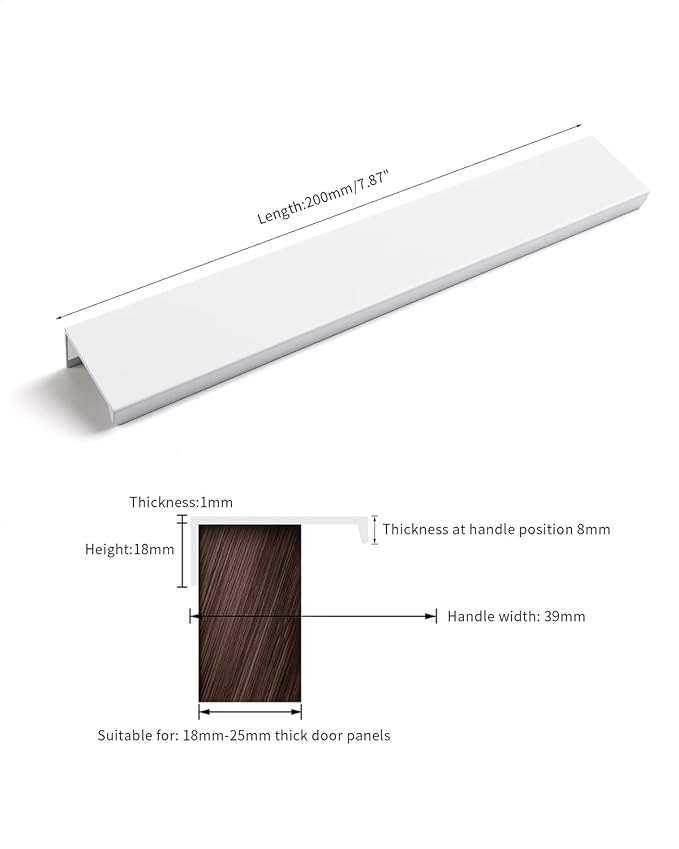 5 Pack 8 inch Self Adhesive Cabinet Pulls - Bright White Adhesive Cabinet Handles - Drawer Pulls - Finger Pulls