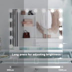 FENCHILIN Vanity Mirror with Lights, Hollywood Lighted Makeup Mirror with 15 Dimmable LED Bulbs for Dressing Room & Bedroom, Slim Metal Frame Design, White