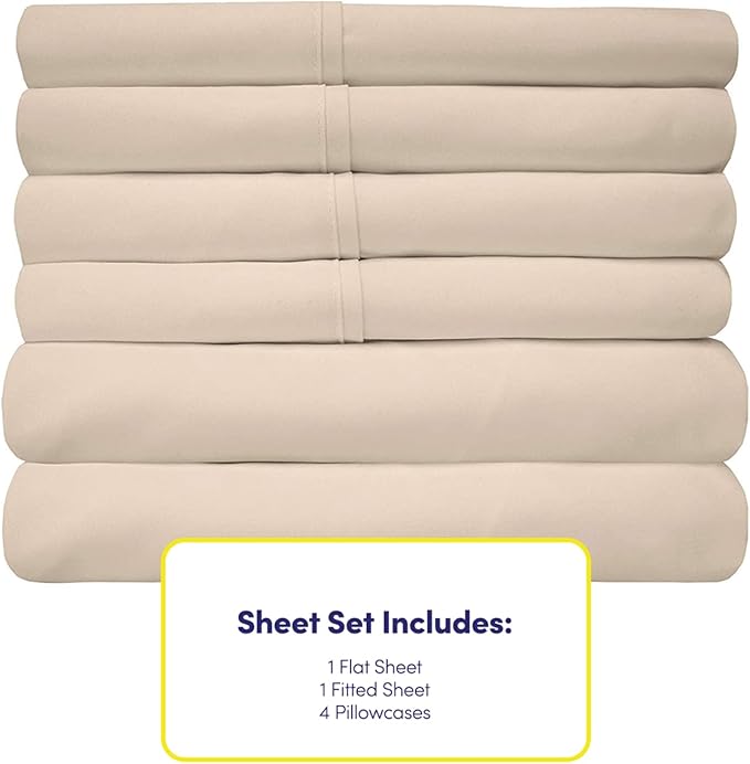 Cal King Size Bed Sheets - 6 Piece 1500 Supreme Collection Fine Brushed Microfiber Deep Pocket California King Sheet Set Bedding - 2 Extra Pillow Cases, Great Value, California King, Beige
