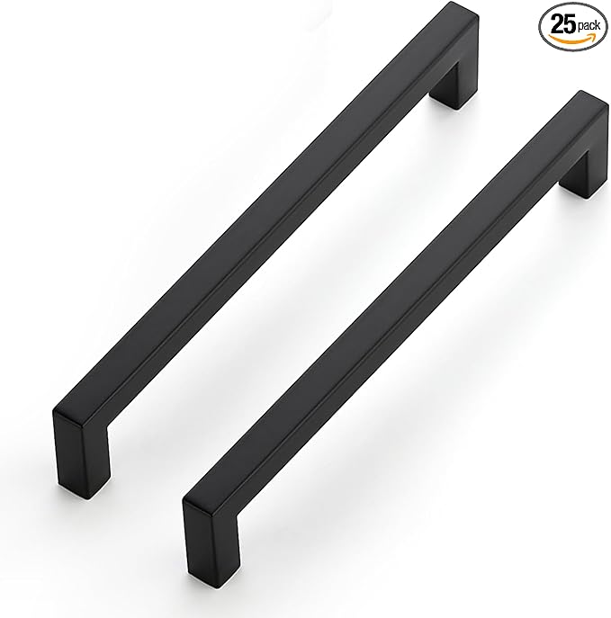 JOY DECOR 25 Pack Cabinet Handles, Black Cabinet Pulls, 7-1/2 Inch Kitchen Closet Handles Square Drawer Pulls Stainless Steel Drawer Hardware, 192mm Hole Centers
