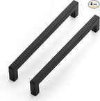 JOY DECOR 4 Pack Cabinet Handles, Black Cabinet Pulls, 7-1/2 Inch Kitchen Closet Handles Square Drawer Pulls Stainless Steel Drawer Hardware, 192mm Hole Centers