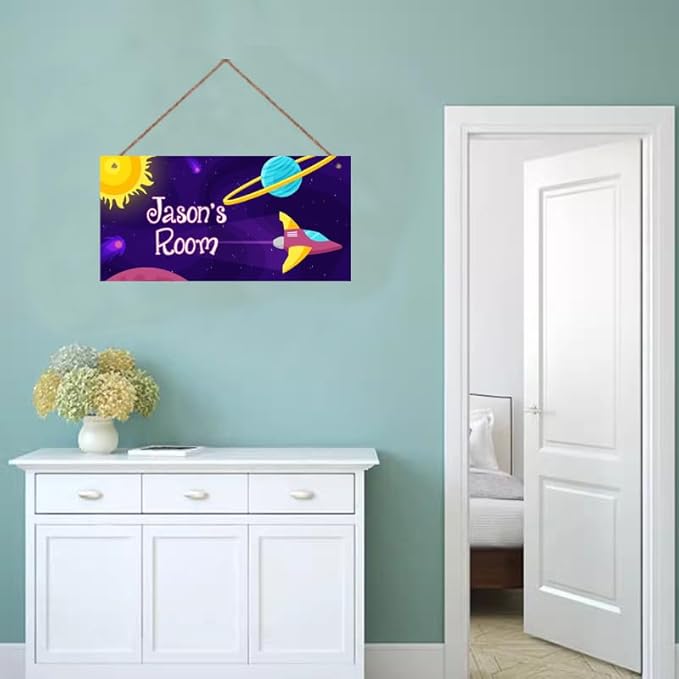 Personalized Fantasy Decor for Boys Room Outer Space Theme Room Decor for Nursery,Spacecraft Wall Art Decor for Kids Room Gilrs Bedroom Little Man Cave