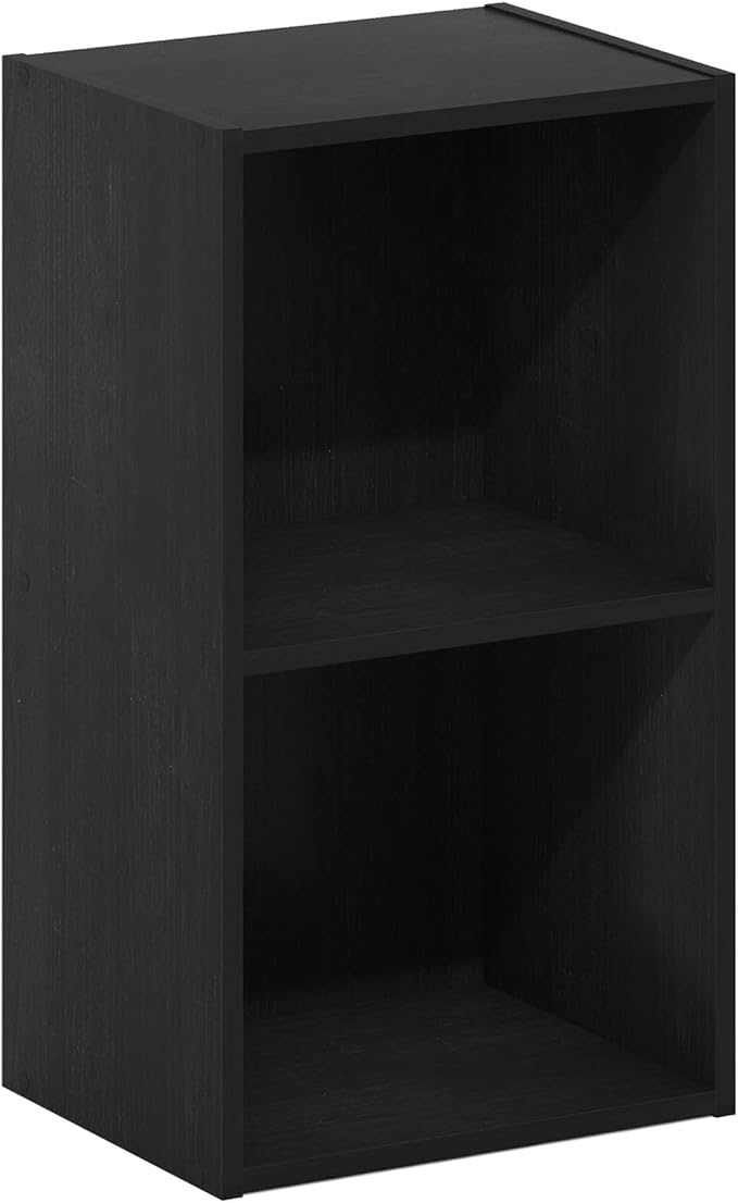 Furinno PASIR Book Shelf, 2-Tier Modern Bookshelf, Open Shelves Bookcase 9" x 12" x 21", for Living Room, Bedroom, Home Office, Blackwood