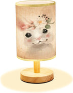 LOPYEIJFG Minimalist Bedside Table Lamp Cute Hand Drawn Bear in Floral Wreath Flowers Bouquet Woodland Wood Nightstand Lamp Bedside Desk Lamp Wood Base Flaxen Fabric Shade for Bedroom Living Room