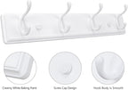 Wooden Coat Rack, Wall-Mounted Organizer for Closet, Entryway, Hallway, Foyer, Bedroom, Heavy Duty Double Hooks for Hanging Towels, Bags, Hats, Jackets, Key (White, 4 Hooks)