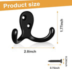 10 Pack Coat Hooks Wall Hooks for Hanging, Heavy Duty Double Prong Metal Hook Wall Mounted for Living Room, Bathroom, Kitchen, Bedroom for Coat, Bag, Scarf, Towel, Hat, Key, Cup (Black)