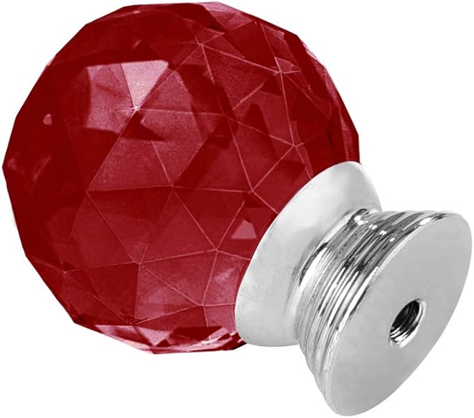 12 Pcs 30mm Round Shape Crystal Glass Cabinet Knobs with Screws Drawer Knob Pull Handle Used for Kitchen, Dresser, Door, Cupboard(Red)