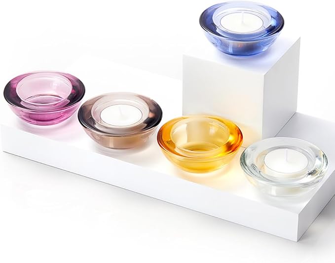 Gold Tealight Candle Holders - Set of 12, Round Chunky Glass Candle Holder, 3" Diameter - CH01 - Rusty Orange