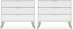 Manhattan Comfort Rockefeller 3 Drawer Dresser for Bedroom Storage, Nursery, Closet, Living Room, Entryway, TV Stand for Screens up to 32 Inches, Anti-Tip Kit Included, Set of 2, White