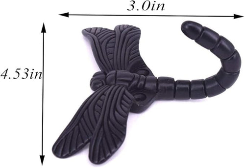 2pcs Dragonfly Coat Hooks Decorative Creativity Wall Mounted Hanger Hook for Home Handbag Key Towel Bathrobe (Black)