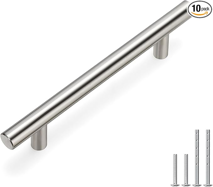 homdiy Cabinet Handles Brushed Nickel Cabinet Pulls - HD201SNB Cabinet Hardware 10 Pack 4in Hole Centers Cabinet Door Handles for Kithen Cabinets