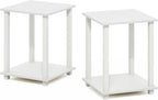 Furinno Simplistic Side Table Set of 2, 2-Tier End Table, Nightstand, Night Stand, Bedside Table, Easy Assembly, for Living Room, Bedroom, White