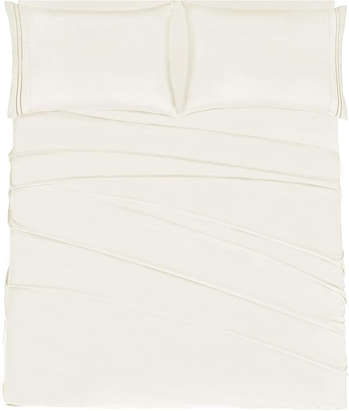Mejoroom Queen Size Sheet Set - Hotel Luxury 1800 Bedding Sheets & Pillowcases - Deep Pocket Fitted Sheet, Soft, Breathable, Wrinkle & Fade Resistant - 4 Piece (Queen,Ivory)