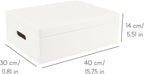 XL White Wooden Box Storage with Hinged Lid | 15.8x11.8x5.5in (+-0.5) | with Handles | Gift Box for Tool Dog Toy Shoes Clothes Kitchen Storage | Wood Keepsake Chest