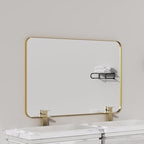 VocalStar Gold Bathroom Mirror for Wall, 40 x 30 Inch Metal Framed Rounded Rectangle Vanity Mirror Modern Farmhouse, 1/4-inch Shatterproof Glass | Ultra-Flush Hanging