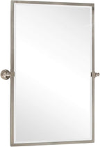 TEHOME 28.5 x 36 inch Brushed Nickel Metal Framed Pivot Rectangle Bathroom Mirror in Stainless Steel Tilting Beveled Vanity Mirrors for Wall