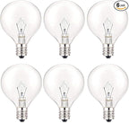 30 Watt G50 Wax Warmer Light Bulbs, Replacing Bulbs for Full Size Scentsy Warmers, E12 Base G16.5 Globe Clear Bulb for Candle Wax Warmer, Long Lifespan, 120 Volt (6 Pack)