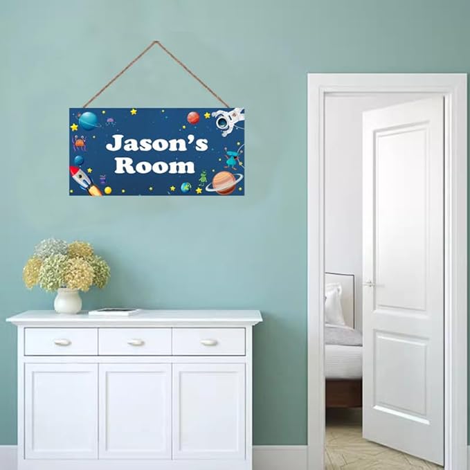 Personalized Signs Stars Rocket Sign For Boys Room Alien Wall Art Decoration Exquisite Decorative Signs Custom Name for Kids Room Wall Art Decor Outer Space Themed Nursery Decor For Girls Bedroom