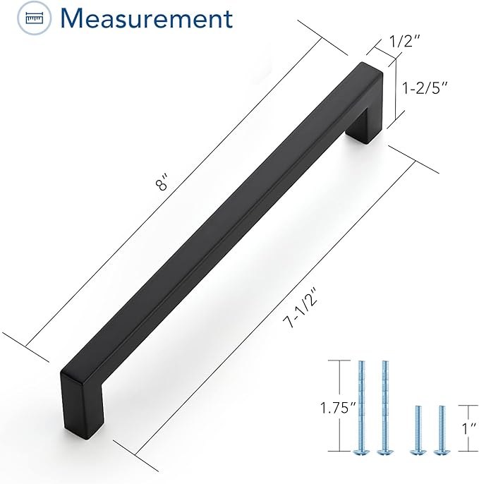 Ravinte 5 Pack Square Cabinet Pulls 7-1/2 Inch Black Kitchen Cabinet Handles Matte Black Kitchen Hardware for Drawer Pulls Drawer Handles Come with Screwdriver