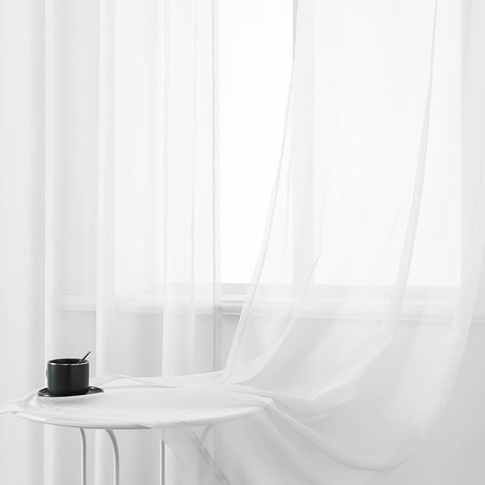 DUALIFE White Sheer Curtains 54 Inch Length with Grommet,Look Semi Sheer Windows Panels,Elegant Solid Color Touch Soft Drapes, 52X54 Inch for Living Room Bedroom,Set of 2 Panels