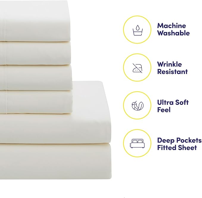 California King Comforter Set - Soft & Breathable 7-Piece Bedding Collection - 1 Comforter, 1 Fitted Sheet, 1 Flat, 4 Pillowcases - Deep Pocket - Premium Quality - Ideal for All Seasons, Ivory