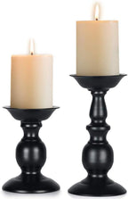 Nuptio Black Candle Holder for Pillar Candles - 2 Pcs Rustic Candle Holders Set Metal Candle Stand Tall Retro Fall Pillar Candleholder for Halloween Easter Farmhouse Fireplace Home Table Centerpiece