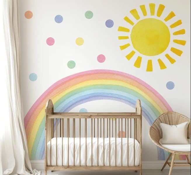 Large Rainbow Wall Decals – Removable Peel and Stick Décor for Kids Room, Playroom, Nursery Walls, and Bedroom Wall Décor - Wall Sticker (74" W x 39" H)