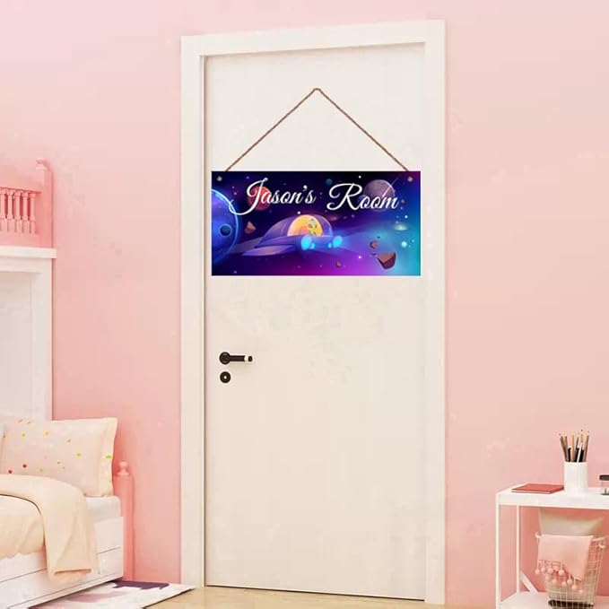 Personalized Signs Universe Spacecraft Sign Galaxy Sign For Kids Room Wall Art Décor Outer Space Theme Nursery Wall Decor For Boys Room Girls Bedroom