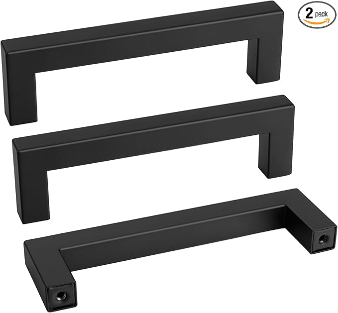 Goldenwarm 2 Pack Black Square Bar Cabinet Pull Drawer Handle Stainless Steel Modern Hardware for Kitchen and Bathroom Cabinets Cupboard,Center to Center 4in(102mm) Cabinet Handles