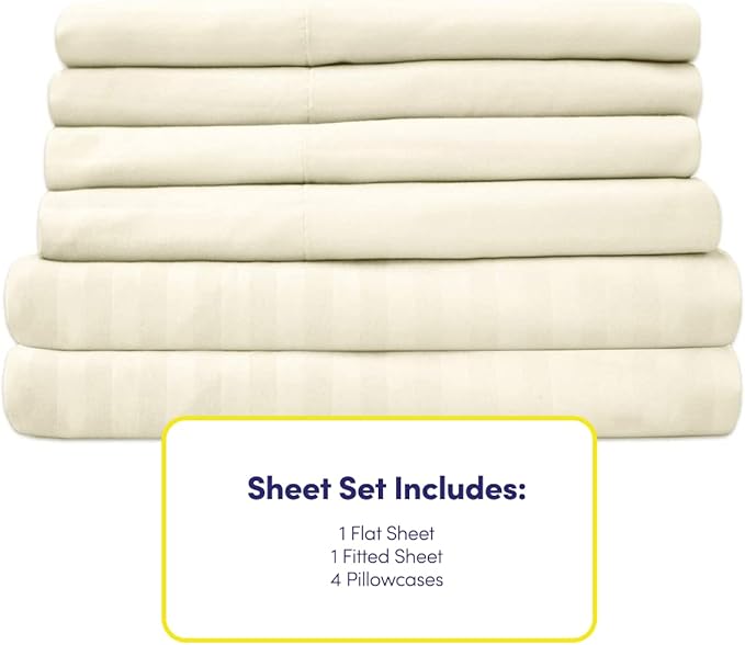 Dobby Stripe Queen Sheets - 6 Piece 1500 Supreme Collection Fine Brushed Microfiber Deep Pocket Queen Sheet Set Bedding - 2 Extra Pillow Cases, Great Value, Queen, Dobby Beige
