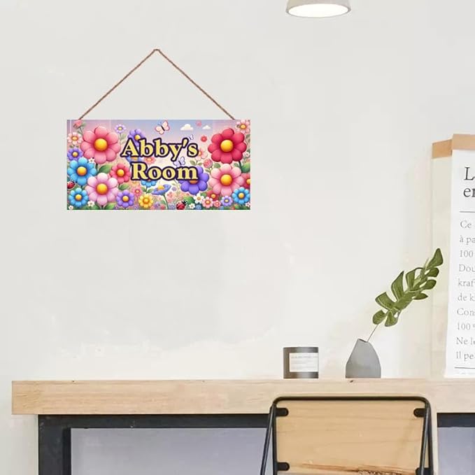 Personalized Sign Butterfly Sign Wall Art Décor For Kids Room Custom Name Door Decor, Flowers Floral Nursery Art Plate For Girls Room Boys Bedroom Garden