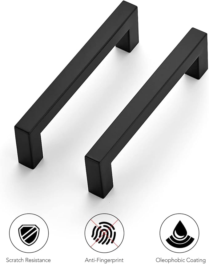 Ravinte 20 Pack 4-1/2 Inch Kitchen Square Cabinet Handles Matte Black Pulls Black Drawer Pulls Kitchen Cabinet Hardware Handles