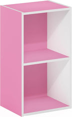 Furinno PASIR Book Shelf, 2-Tier Modern Bookshelf, Open Shelves Bookcase 9" x 12" x 21", for Living Room, Bedroom, Home Office, Pink/White
