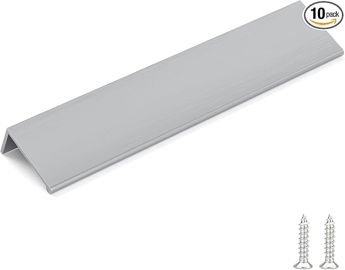 goldenwarm 10 Pack Brushed Nickel Finger Edge Pulls Drawer Finger Pulls Kitchen Hardware Handles Bedroom Dresser Drawers, 6-1/4in Hole Centers