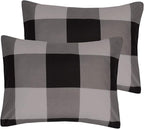 7 Piece Comforter Set Bag Solid Color All Season Soft Down Alternative Blanket & Luxurious Microfiber Bed Sheets, Full, Buffalo Plaid Black/Gray