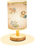 LOPYEIJFG Minimalist Bedside Table Lamp Safari Animals Watercolor Cute Baby Nursery Seamless Wood Nightstand Lamp Bedside Desk Lamp Wood Base Flaxen Fabric Shade for Bedroom Living Room, 5.5x11inch