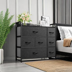 YITAHOME Fabric Dresser with 7 Drawers - Storage Tower with Large Capacity, Organizer Unit for Living Room - Sturdy Steel Frame, Easy Pull Fabric Bins & Wooden Top (Black/Grey)