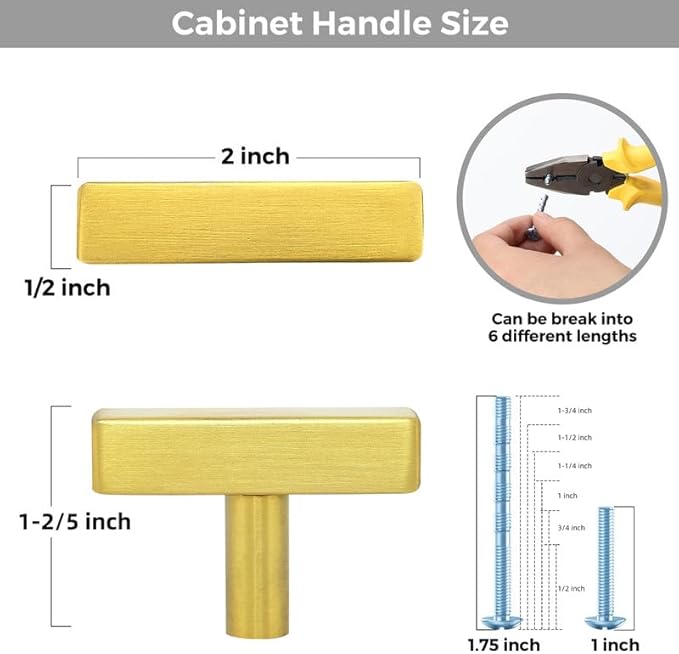 1 Pack Gold Cabinet Knobs - Sqaure Bar Cabinet Pulls Brushed Brass Knobs for Kitchen Drawer Stainless Steel Dresser Pulls for Kitchen Hardware 2in Length Single Hole