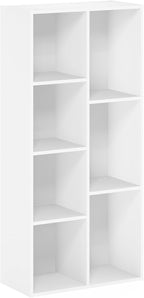 Furinno LUDER Book Shelf, 7-Cube Bookshelf, Bookcase, 9.4" x 19.5" x 41.7", for Living Room, Bedroom, Home Office, White