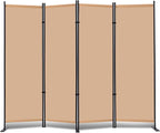 RANTILA 4 Panel Room Divider, 6 FT Folding Privacy Screen with Wide Feet, Freestanding Partition for Room Separation, Portable Room Divider Panel, 89" W x 71" H, Beige