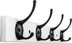 Coat Hooks Wall Mounted, Wooden Hat Rack with 4 Hooks for Entryway, Bathroom,Bedroom(White)