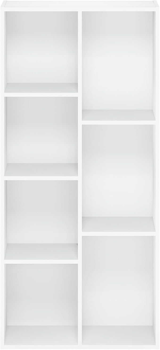 Furinno LUDER Book Shelf, 7-Cube Bookshelf, Bookcase, 9.4" x 19.5" x 41.7", for Living Room, Bedroom, Home Office, White