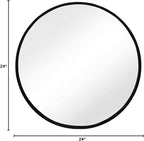 Black Round Mirror, Round Mirror 24 inch, Black Circle Mirrors Metal Frame, Wall Mounted Mirrors for Living Room, Bathroom, Wall, Entryway, Rustic.