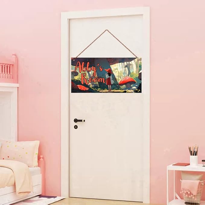 Personalized Girl Signs Dreamy Painting Decor For Kids Room Custom Name Mushroom Wall Door Decor For Girls Room Fantasy Floral Nursery Art Plate For Boys Bedroom Little Man Cave