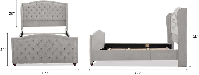 Jennifer Taylor Home Marcella Upholstered Shelter Headboard Bed Set, Queen, Silver Grey Polyester