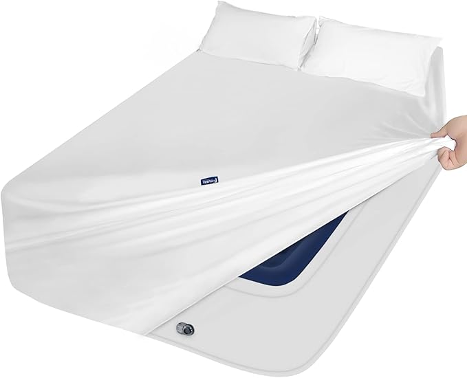 Full Size Air Mattress Sheet Set - 3 Pieces Extra Deep Pocket Full Sheet Set 16 to 24 inch - Sheets with Pocket on Side - Easily Fits Extra Deep Pillow Top Air Mattress-White