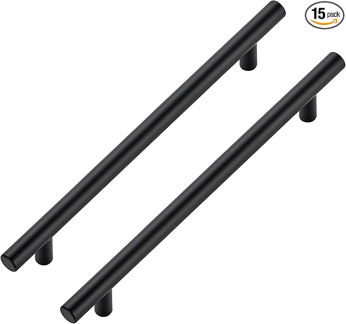 JOY DECOR 15 Pack Cabinet Handles, Black Cabinet Pulls, 7-1/2 in Hole Center Kitchen Hardware, Stainless Steel T Bar Handles for Dresser Drawers