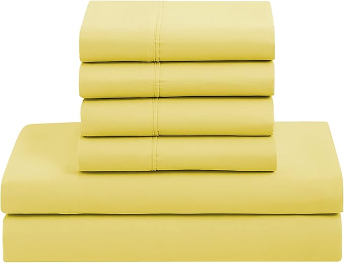 Sweet Home Collection 5 Piece Comforter Set Bag Solid Color All Season Soft Down Alternative Blanket & Luxurious Microfiber Bed Sheets, Yellow, Twin (Pack of 4)
