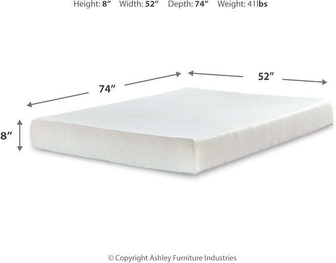 Signature Design by Ashley Full Size Chime 8 Inch Medium Firm Gel Memory Foam Mattress with Green Tea & Charcoal Extract, Fiberglass Free, Mattress In A Box